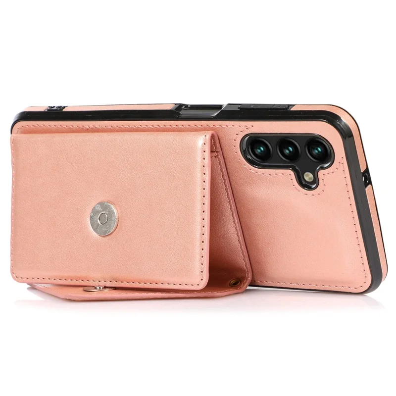 For Samsung Galaxy A36 5G Cell Phone Case Triangle Lid Card Bag Leather + TPU Cover with Long Strap - Rose Gold