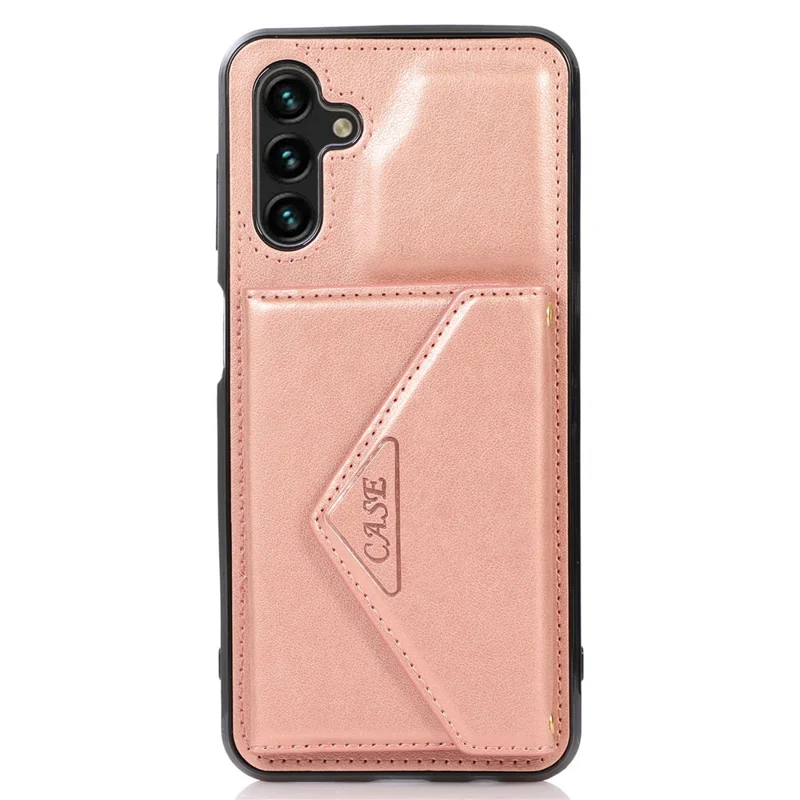 For Samsung Galaxy A36 5G Cell Phone Case Triangle Lid Card Bag Leather + TPU Cover with Long Strap - Rose Gold