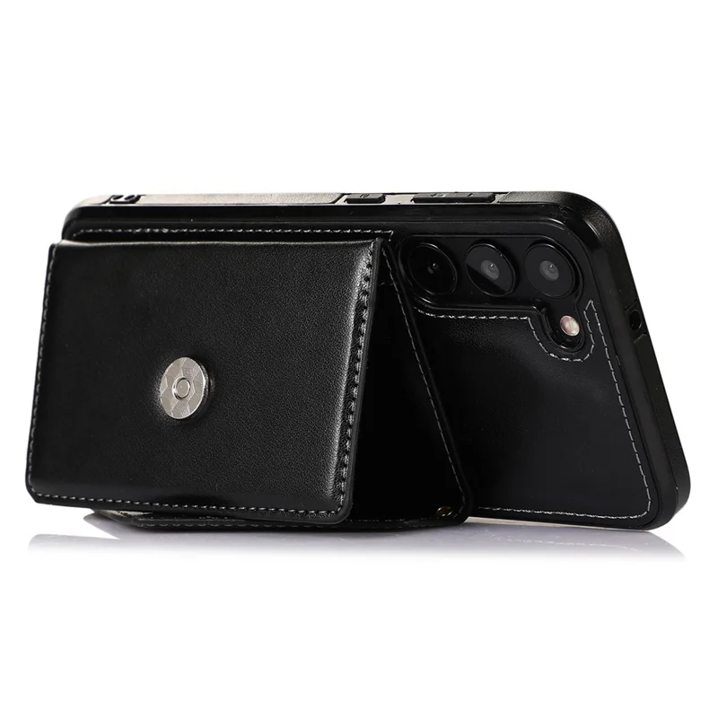 For Samsung Galaxy A56 5G Cell Phone Case Triangle Lid Card Bag Leather + TPU Cover with Long Strap - Black