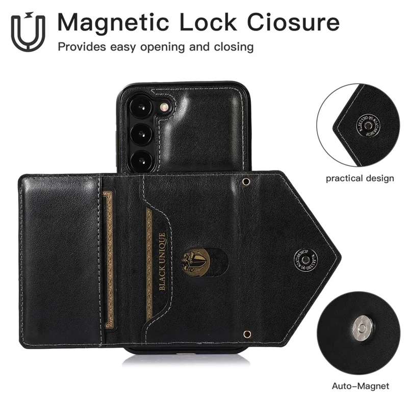 For Samsung Galaxy A56 5G Cell Phone Case Triangle Lid Card Bag Leather + TPU Cover with Long Strap - Black