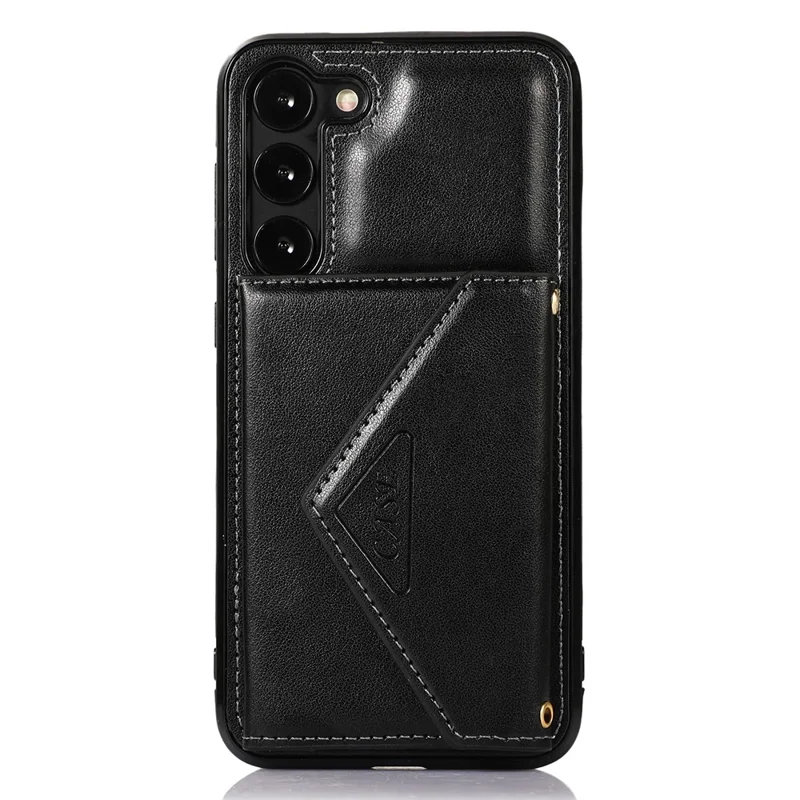 For Samsung Galaxy A56 5G Cell Phone Case Triangle Lid Card Bag Leather + TPU Cover with Long Strap - Black