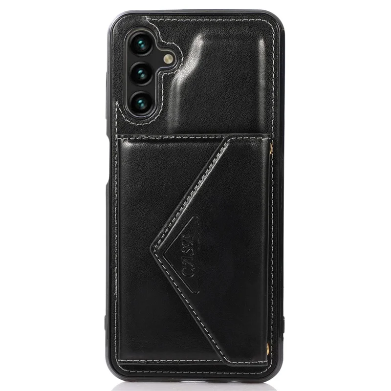 For Samsung Galaxy S24 FE Cell Phone Case Triangle Lid Card Bag Leather + TPU Cover with Long Strap - Black