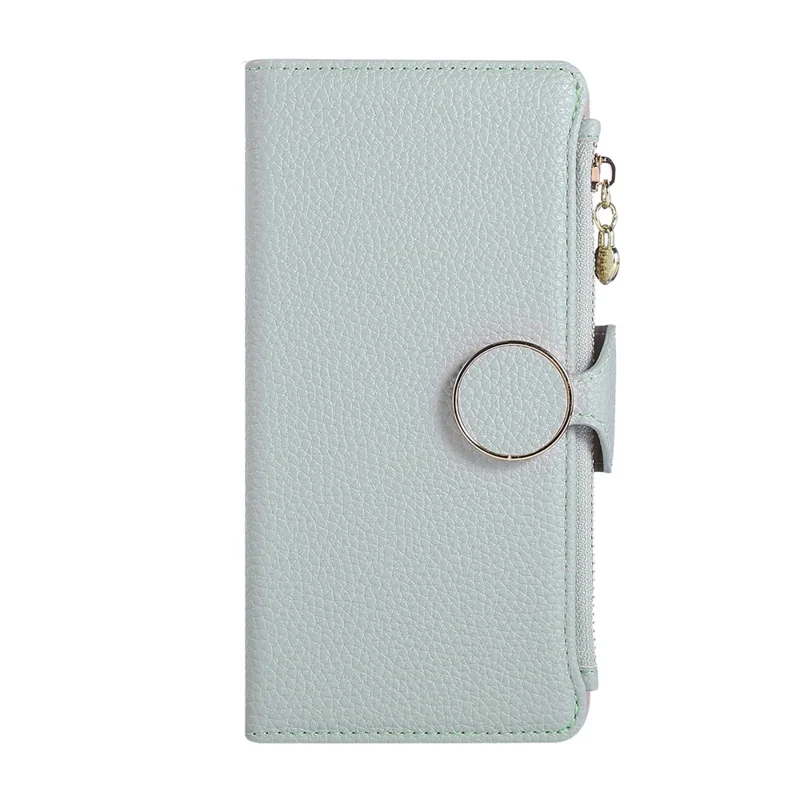 For Samsung Galaxy S24 Ultra Case Zipper Wallet Leather Phone Cover with Wrist Strap - Cyan