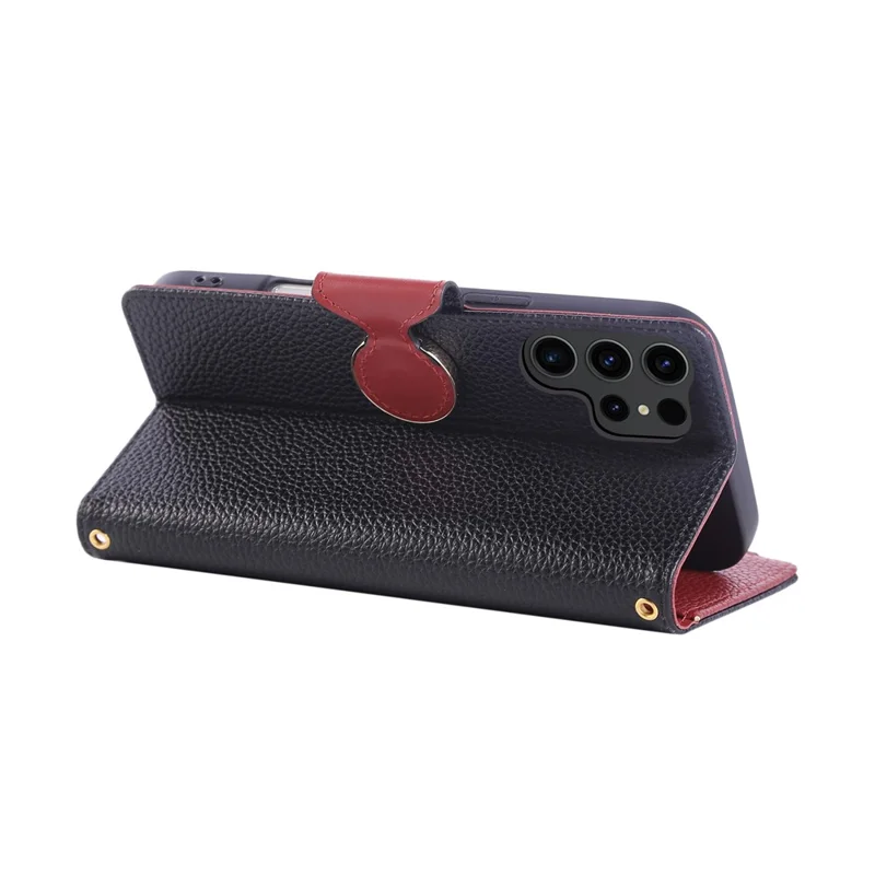 For Samsung Galaxy S24 Ultra Case Zipper Wallet Leather Phone Cover with Wrist Strap - Black