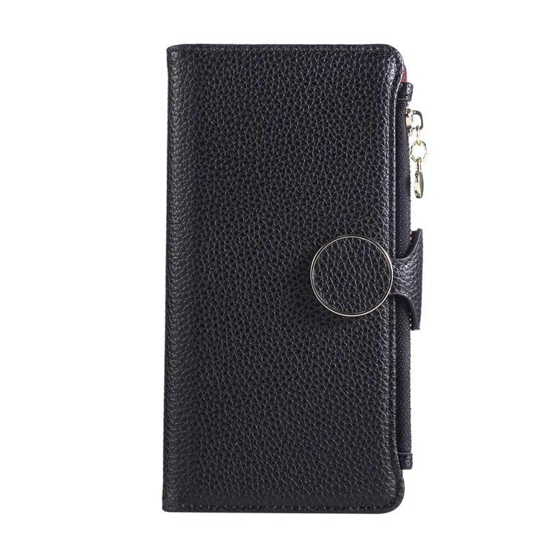 For Samsung Galaxy S24 Ultra Case Zipper Wallet Leather Phone Cover with Wrist Strap - Black