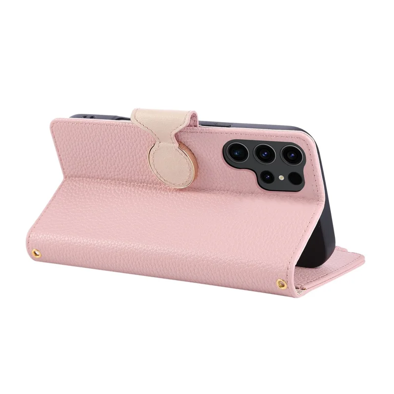 For Samsung Galaxy  S25 Ultra Case Zipper Wallet Leather Phone Cover with Wrist Strap - Pink
