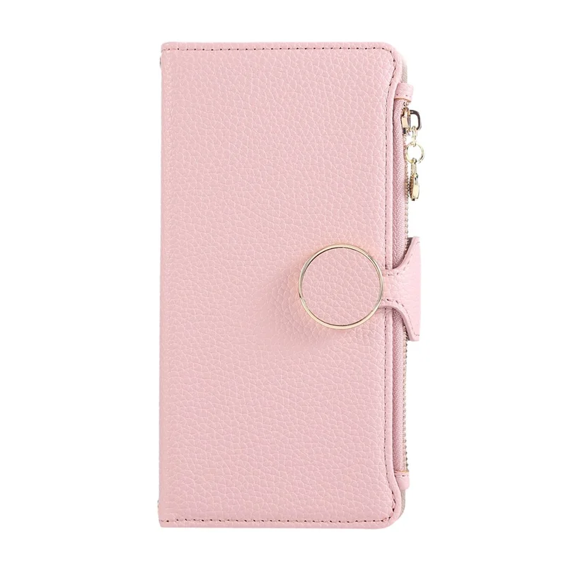 For Samsung Galaxy  S25 Ultra Case Zipper Wallet Leather Phone Cover with Wrist Strap - Pink