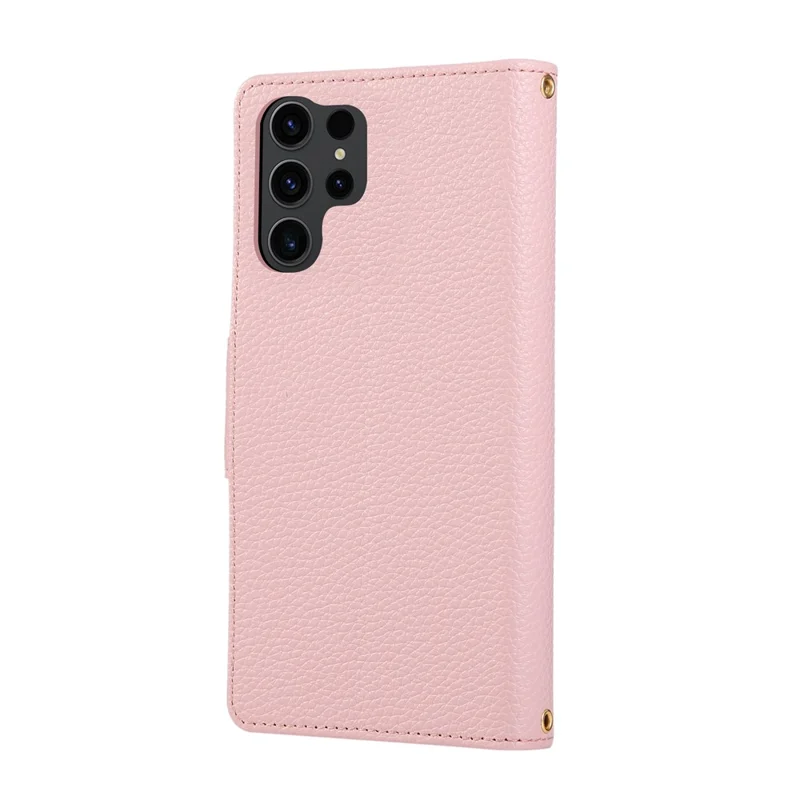 For Samsung Galaxy  S25 Ultra Case Zipper Wallet Leather Phone Cover with Wrist Strap - Pink