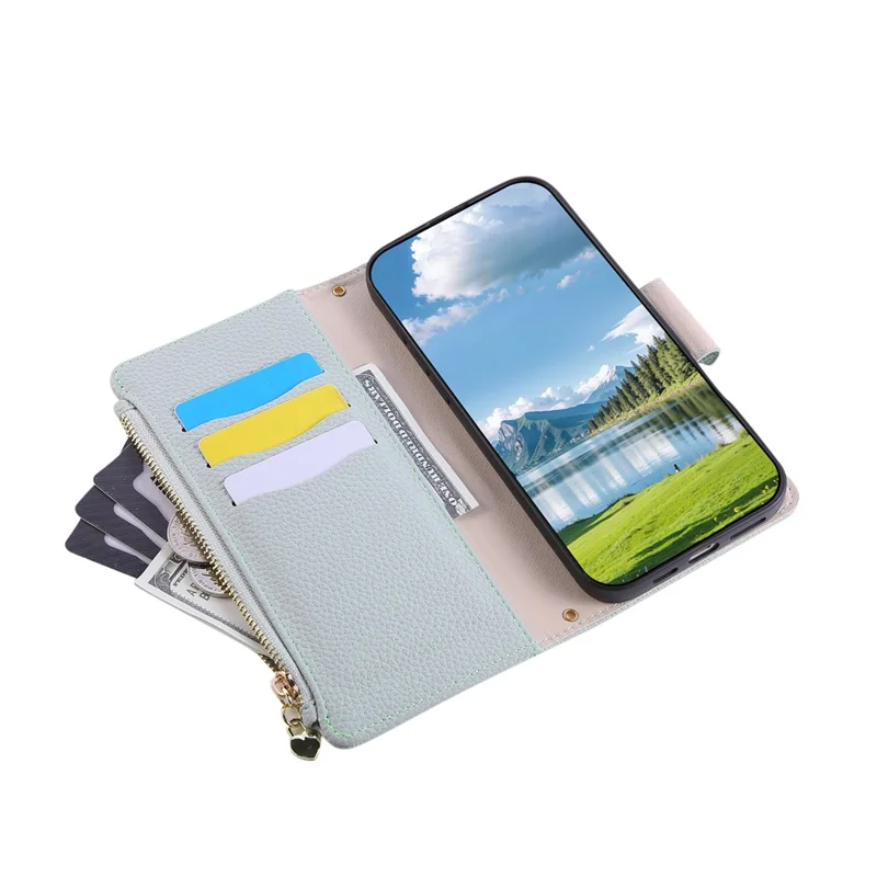 For Samsung Galaxy  S25 Ultra Case Zipper Wallet Leather Phone Cover with Wrist Strap - Cyan