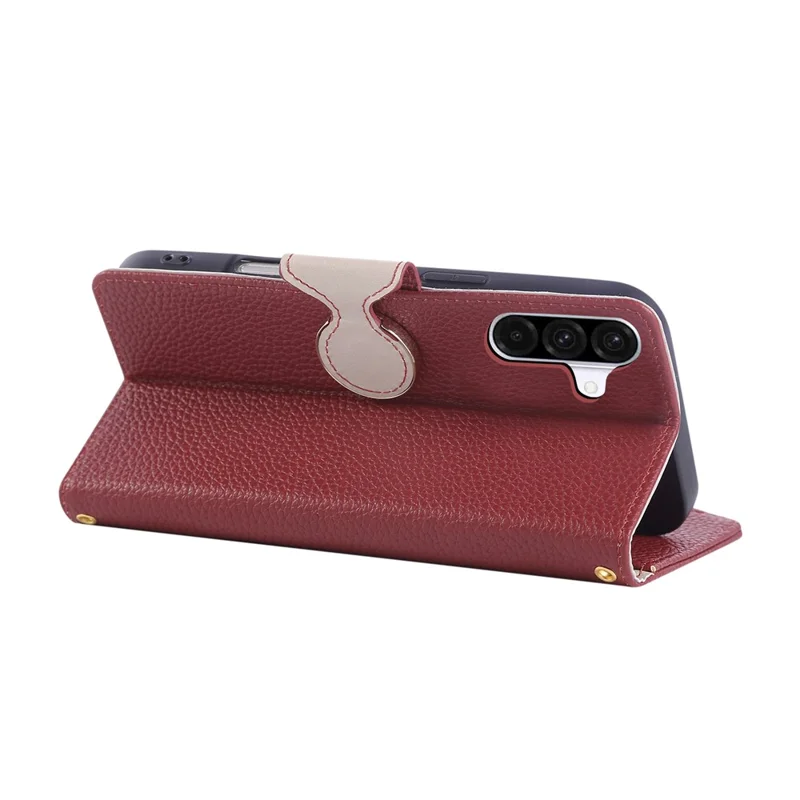 For Samsung Galaxy A25 5G (Global) (161.0mm) Case Zipper Wallet Leather Phone Cover with Wrist Strap - Wine Red