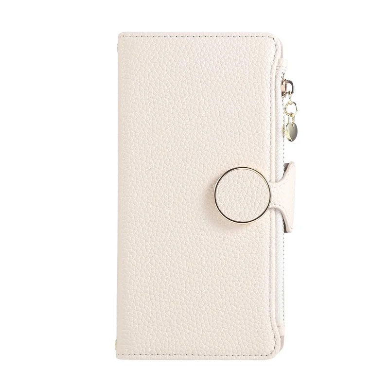 For Samsung Galaxy A25 5G (Global) (161.0mm) Case Zipper Wallet Leather Phone Cover with Wrist Strap - Beige