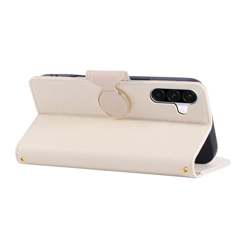 For Samsung Galaxy A55 5G Case Zipper Wallet Leather Phone Cover with Wrist Strap - Beige