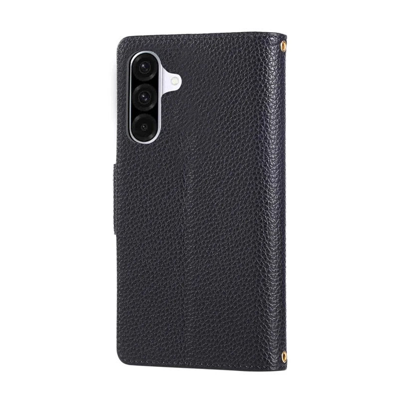 For Samsung Galaxy A16 4G / 5G / A26 5G Case Zipper Wallet Leather Phone Cover with Wrist Strap - Black