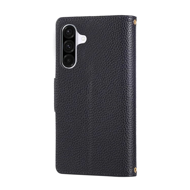 Чехол для Samsung Galaxy A36 5G с молнией, кошелек из кожи с ремешком на запястье - Черный