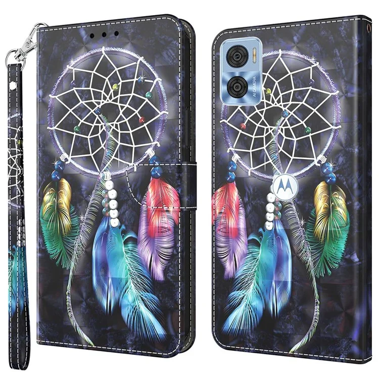 For Motorola Moto E22 4G / E22i 4G 3D Pattern Printing PU Leather Wallet Case Drop-proof Flip Stand Phone Cover with Wrist Strap - Dream Catcher
