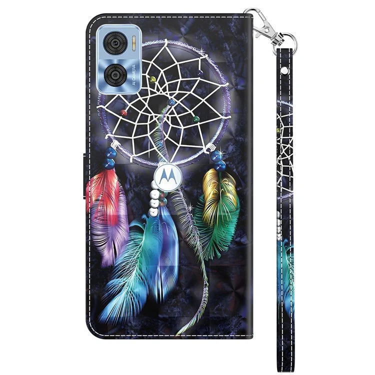 For Motorola Moto E22 4G / E22i 4G 3D Pattern Printing PU Leather Wallet Case Drop-proof Flip Stand Phone Cover with Wrist Strap - Dream Catcher