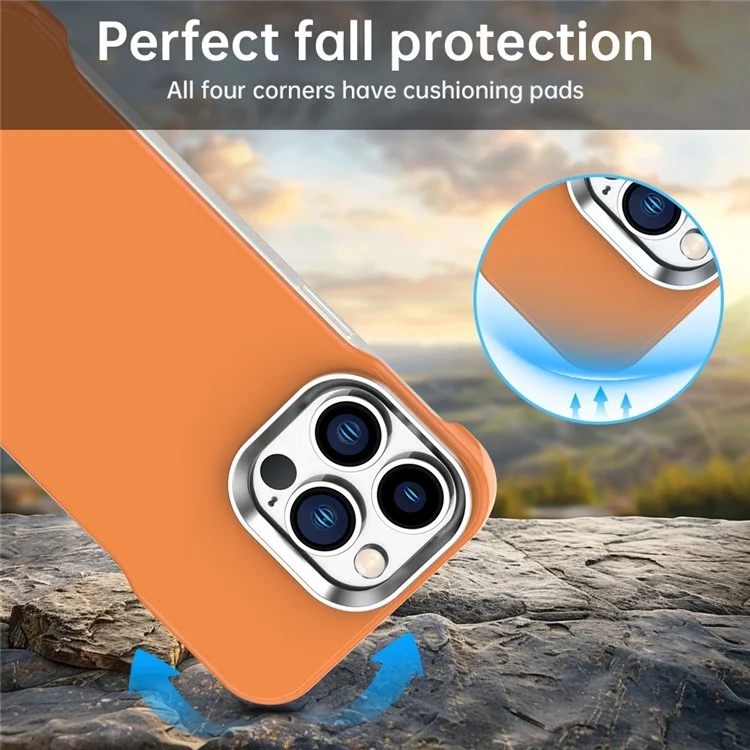For iPhone 13 Pro Magnetic Case Frameless Ultra Thin TPU + PET Phone Cover Reinforced Corners - Orange