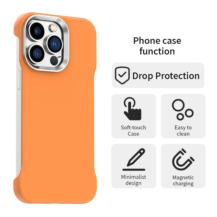 For iPhone 13 Pro Max Magnetic Case Frameless Ultra Thin TPU + PET Phone Cover Reinforced Corners - Orange