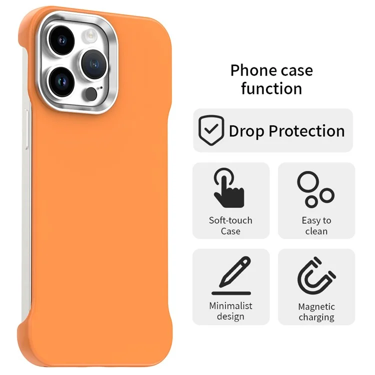 For iPhone 14 Pro Magnetic Case Frameless Ultra Thin TPU + PET Phone Cover Reinforced Corners - Orange