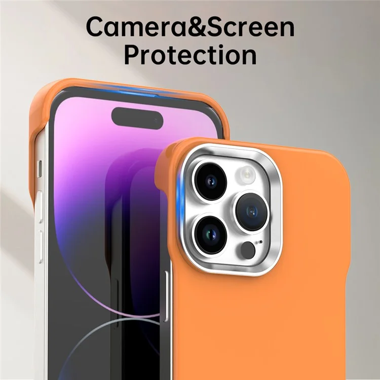 For iPhone 14 Pro Max Magnetic Case Frameless Ultra Thin TPU + PET Phone Cover Reinforced Corners - Orange