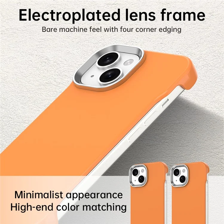 For iPhone 15 Magnetic Case Frameless Ultra Thin TPU + PET Phone Cover Reinforced Corners - Orange