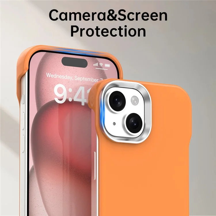 For iPhone 15 Magnetic Case Frameless Ultra Thin TPU + PET Phone Cover Reinforced Corners - Orange