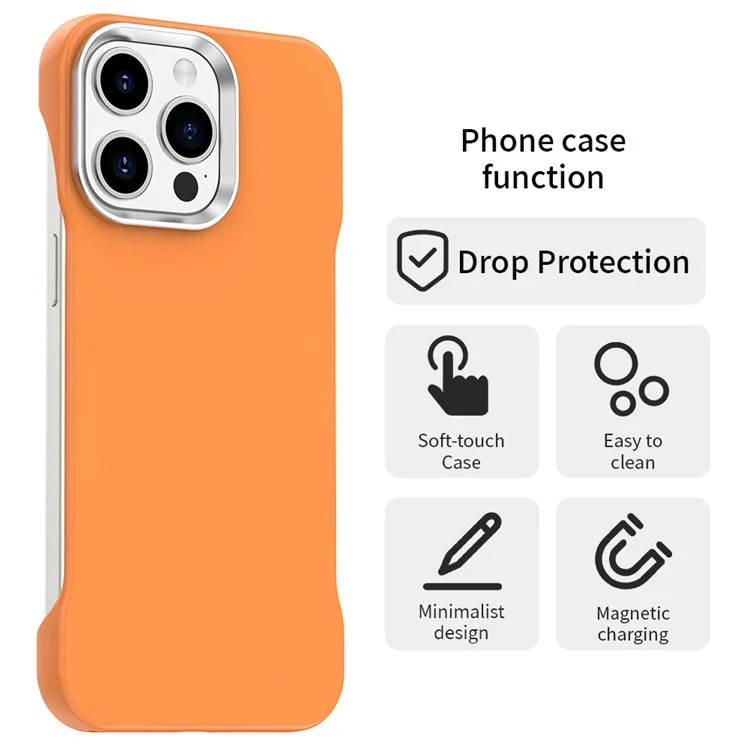 For iPhone 15 Pro Max Magnetic Case Frameless Ultra Thin TPU + PET Phone Cover Reinforced Corners - Orange