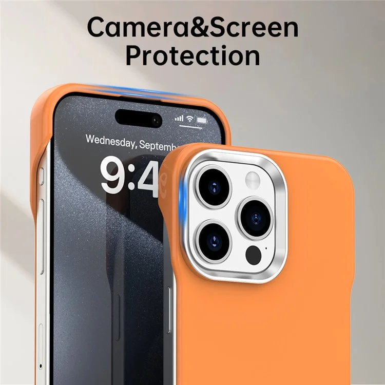 For iPhone 15 Pro Max Magnetic Case Frameless Ultra Thin TPU + PET Phone Cover Reinforced Corners - Orange