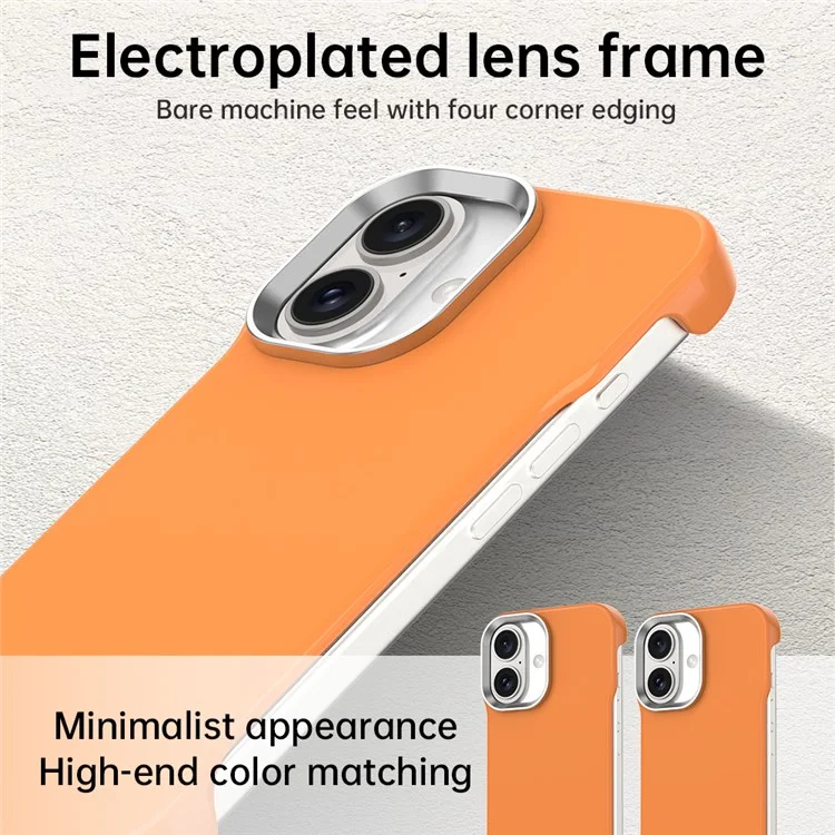 For iPhone 16 Magnetic Case Frameless Ultra Thin TPU + PET Phone Cover Reinforced Corners - Orange