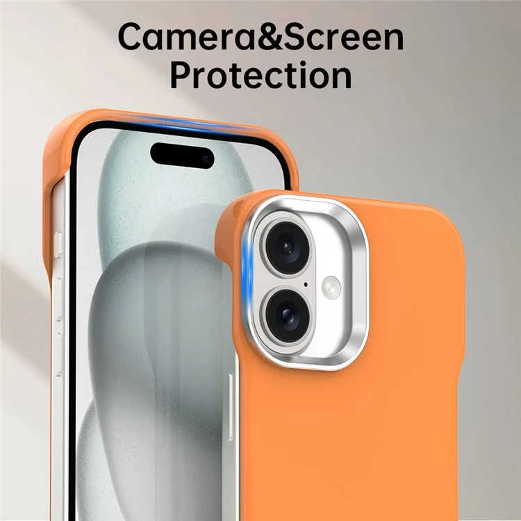 For iPhone 16 Magnetic Case Frameless Ultra Thin TPU + PET Phone Cover Reinforced Corners - Orange