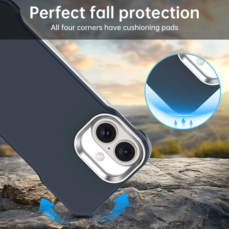 For iPhone 16 Case Frameless Ultra Thin TPU + PET Phone Cover Reinforced Corners - Blue