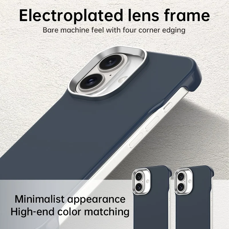 For iPhone 16 Case Frameless Ultra Thin TPU + PET Phone Cover Reinforced Corners - Blue