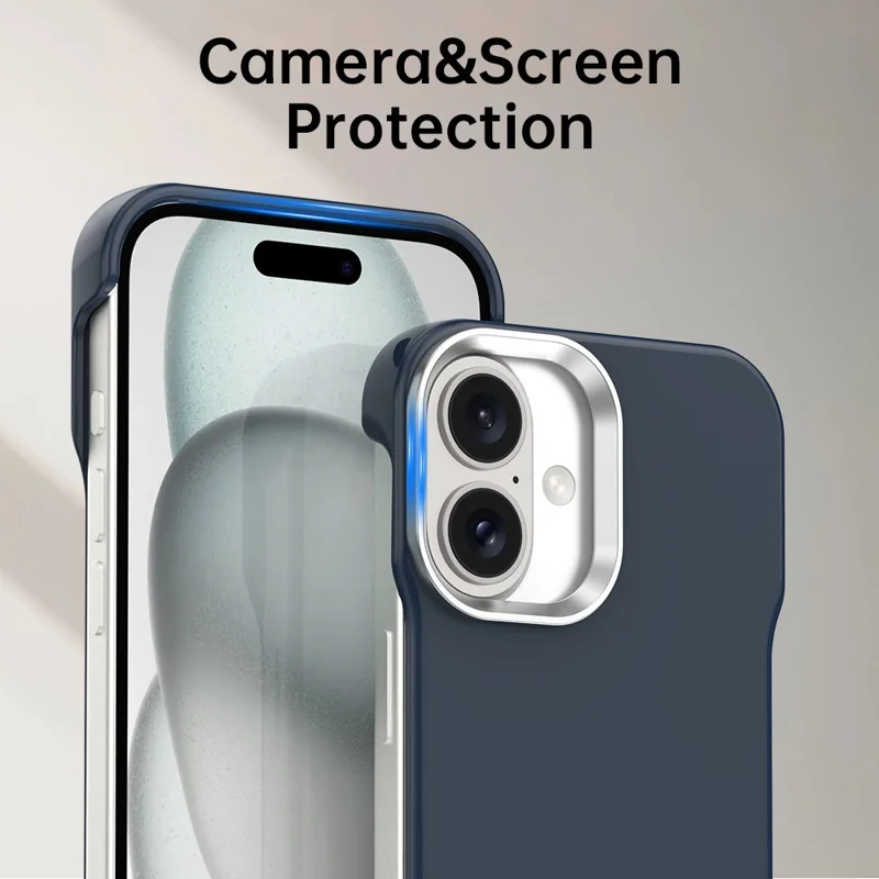 For iPhone 16 Case Frameless Ultra Thin TPU + PET Phone Cover Reinforced Corners - Blue