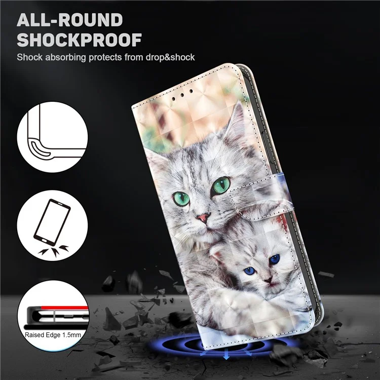 Für Ehren X8 4G PU Leder 3D Muster Druck Anti-drop-hülle Magnetische Verschluss Telefonständer Brieftasche Mit Riemen - Zwei Katzen