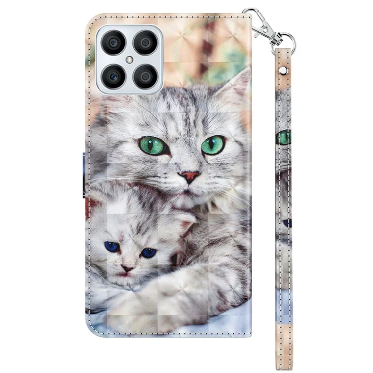 Für Ehren X8 4G PU Leder 3D Muster Druck Anti-drop-hülle Magnetische Verschluss Telefonständer Brieftasche Mit Riemen - Zwei Katzen