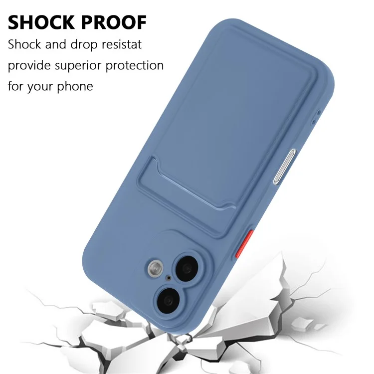 Bulk Purchasing For iPhone 16 Plus Case Flexible TPU Phone Cover with Back Card Slot - Grey Blue