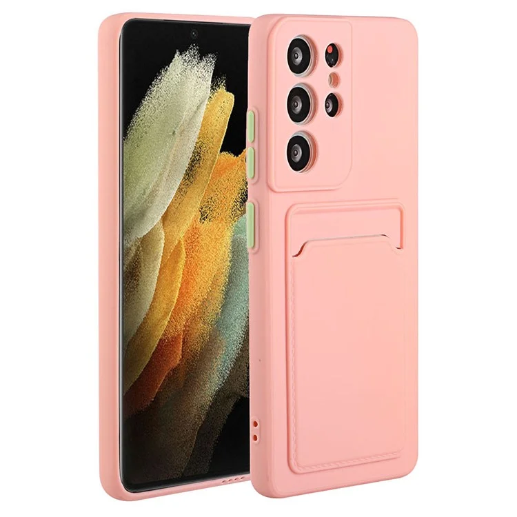 Compra a granel para funda Samsung Galaxy S24 Ultra de TPU flexible con ranura para tarjeta trasera - Rosa