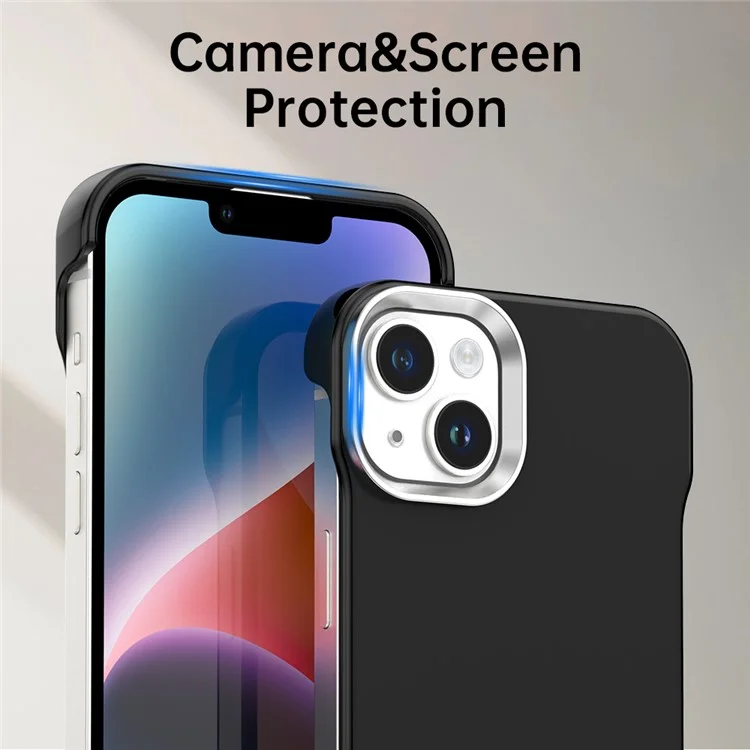 For iPhone 14 / 13 Magnetic Case Frameless Ultra Thin TPU + PET Phone Cover Reinforced Corners - Black