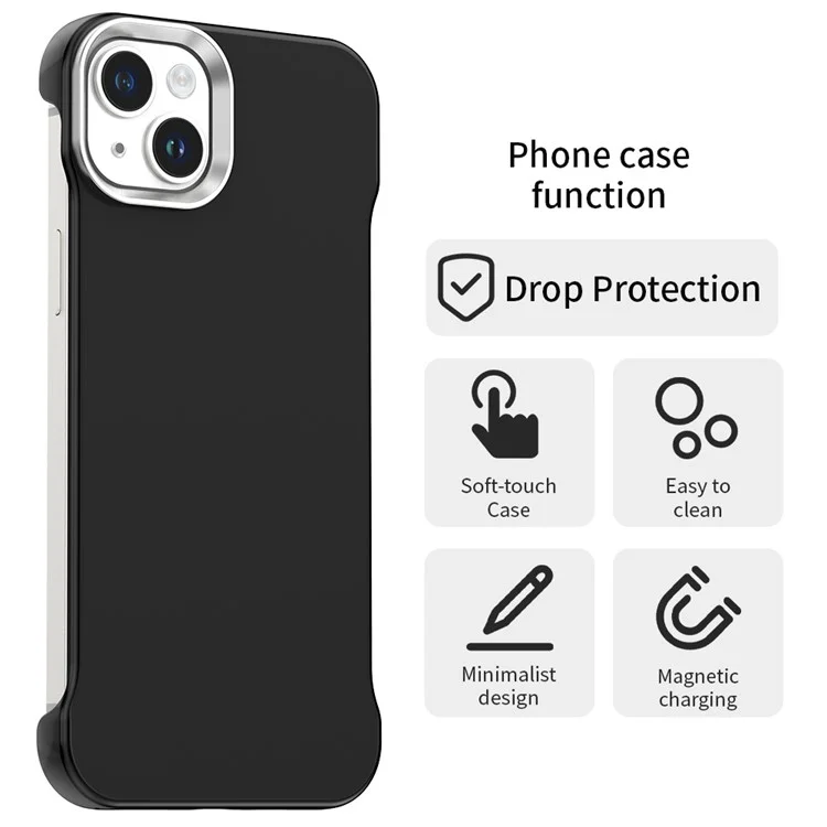 For iPhone 14 / 13 Magnetic Case Frameless Ultra Thin TPU + PET Phone Cover Reinforced Corners - Black