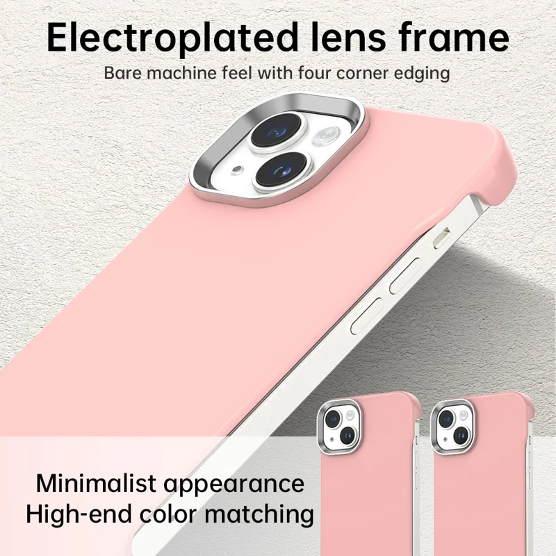 For iPhone 14 / 13 Case Frameless Ultra Thin TPU + PET Phone Cover Reinforced Corners - Pink