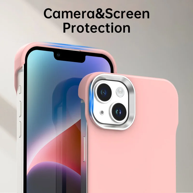 For iPhone 14 / 13 Case Frameless Ultra Thin TPU + PET Phone Cover Reinforced Corners - Pink