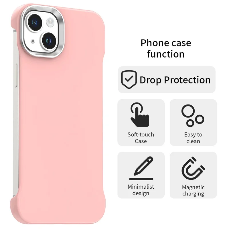 For iPhone 14 / 13 Case Frameless Ultra Thin TPU + PET Phone Cover Reinforced Corners - Pink