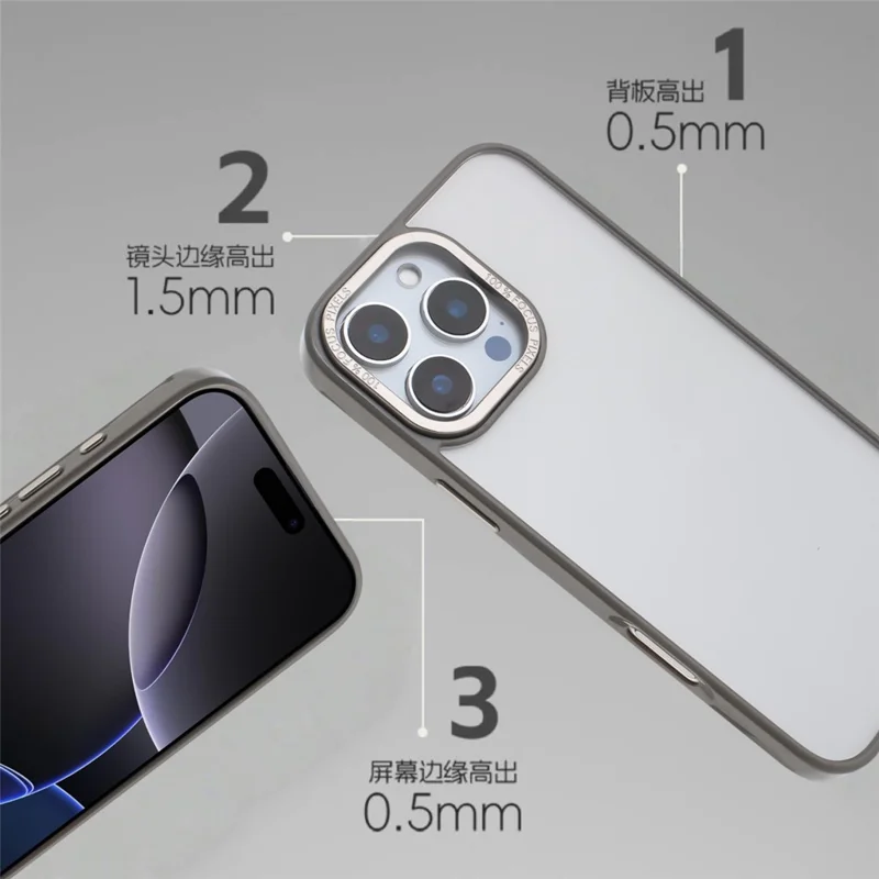For iPhone 16 Pro Max Case TPU + Acrylic Clear Anti-Yellowing Phone Back Cover - Grey