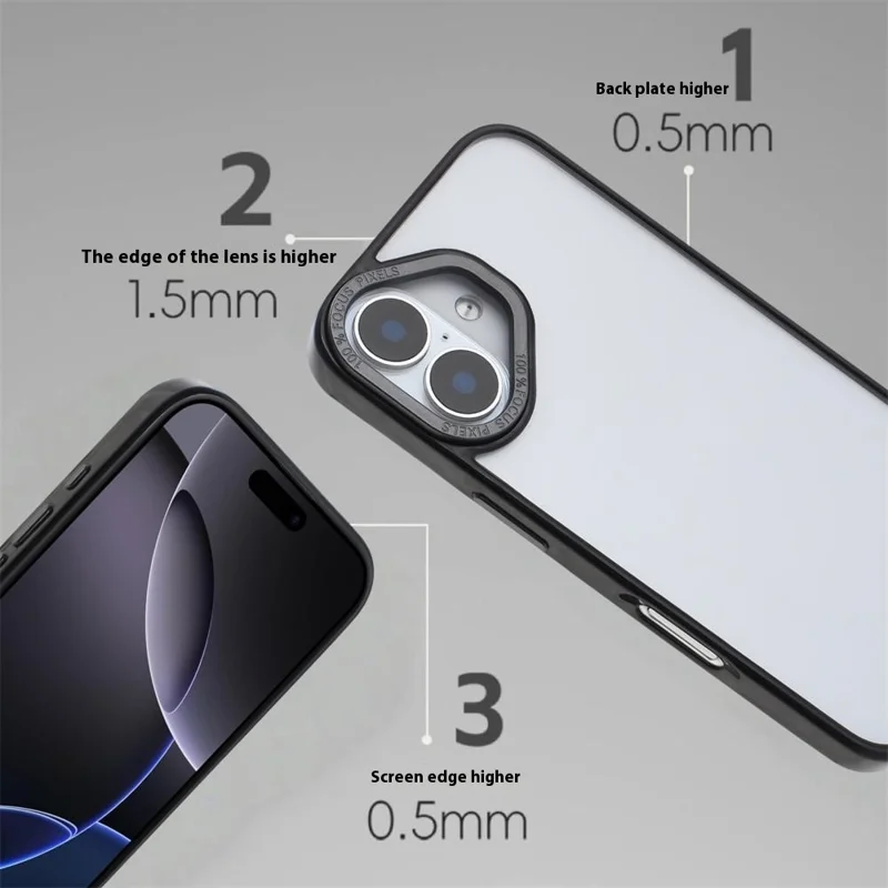 For iPhone 16 Plus Case TPU + Acrylic Clear Anti-Yellowing Phone Back Cover - Black