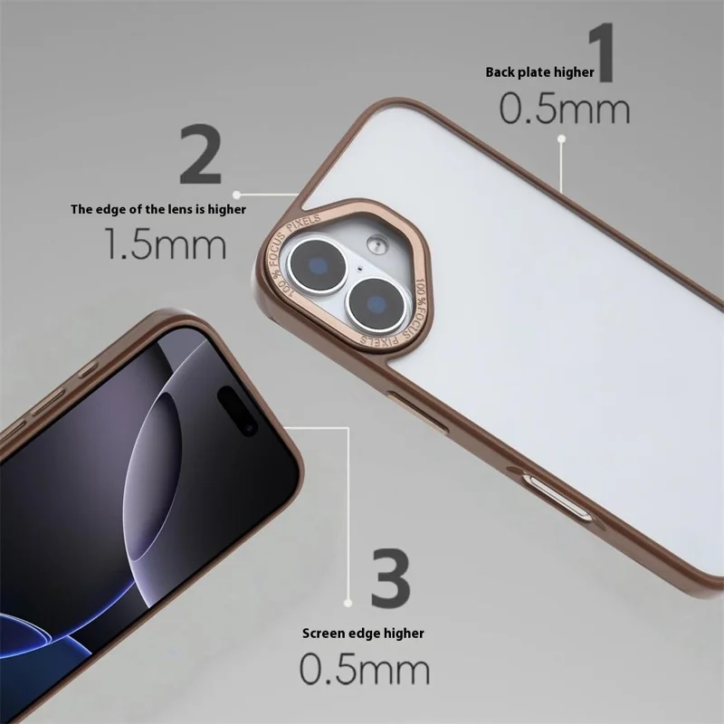 For iPhone 16 Case TPU + Acrylic Clear Anti-Yellowing Phone Back Cover - Desert Gold