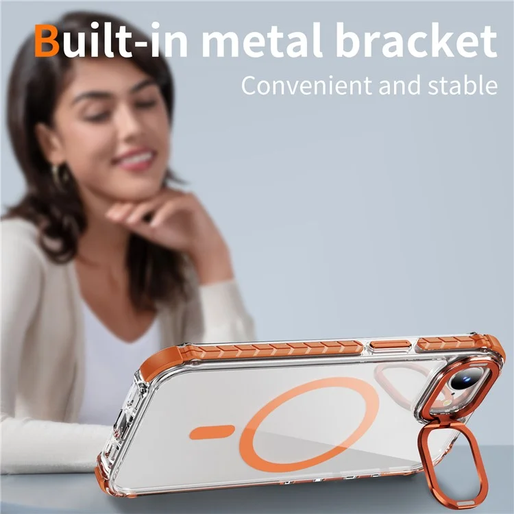 Étui de téléphone transparent pour iPhone 16e avec support d'objectif et compatible avec MagSafe - Orange