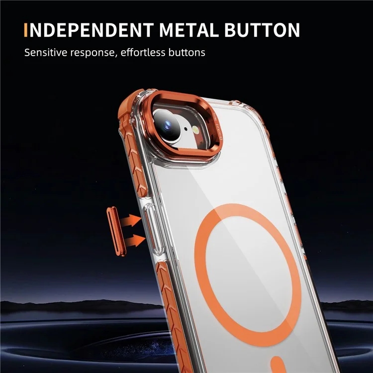 Étui de téléphone transparent pour iPhone 16e avec support d'objectif et compatible avec MagSafe - Orange