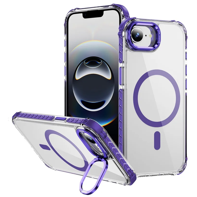 For iPhone 17e / 16e Clear Phone Case with Lens Kickstand Cover Compatible with MagSafe - Purple