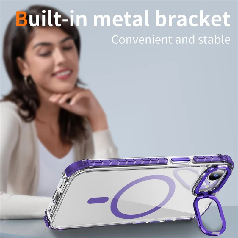 For iPhone 17e / 16e Clear Phone Case with Lens Kickstand Cover Compatible with MagSafe - Purple