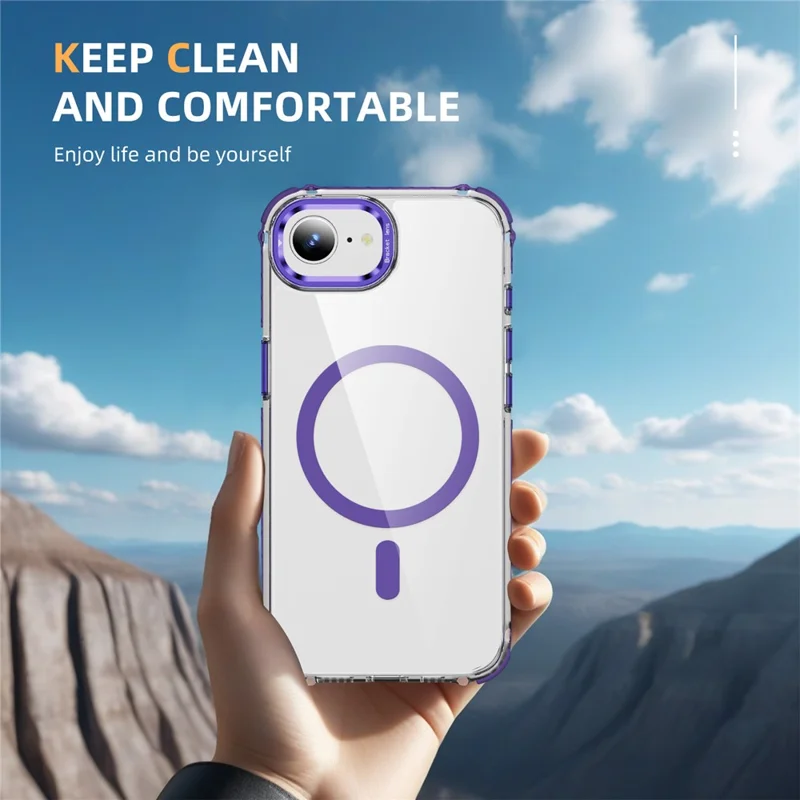 For iPhone 17e / 16e Clear Phone Case with Lens Kickstand Cover Compatible with MagSafe - Purple